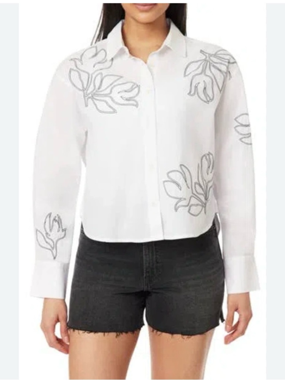 Scotch & Soda White Button-Down Shirt with Gray Floral Outline